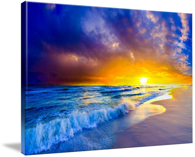 Beautiful Beach Sunset Orange Purple Ocean On Canvas